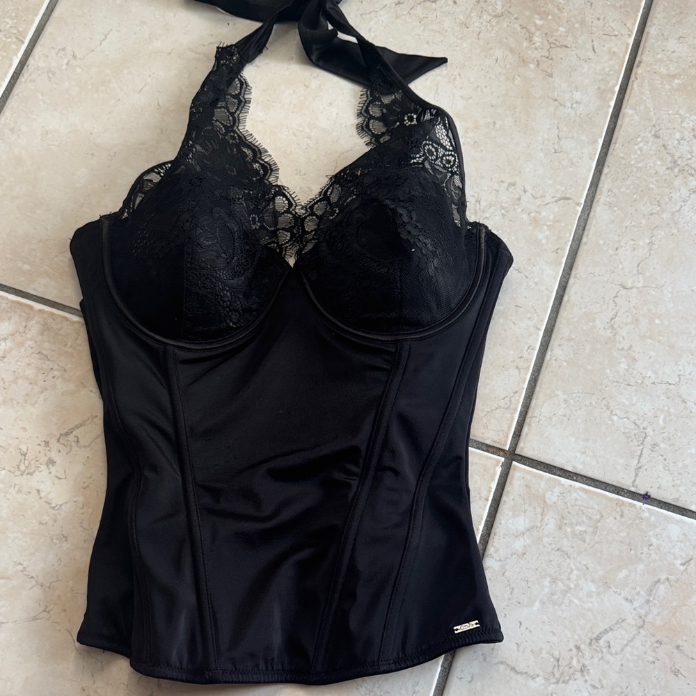 Black Lace Halter Corset Top